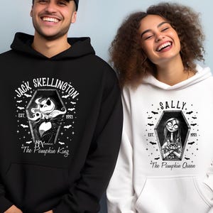 Sally and Jack Skellington Halloween Sweatshirt, The Pumpkin King Hoodie, Pumpkin Queen Sweater, King and Queen Couples Halloween Crewneck