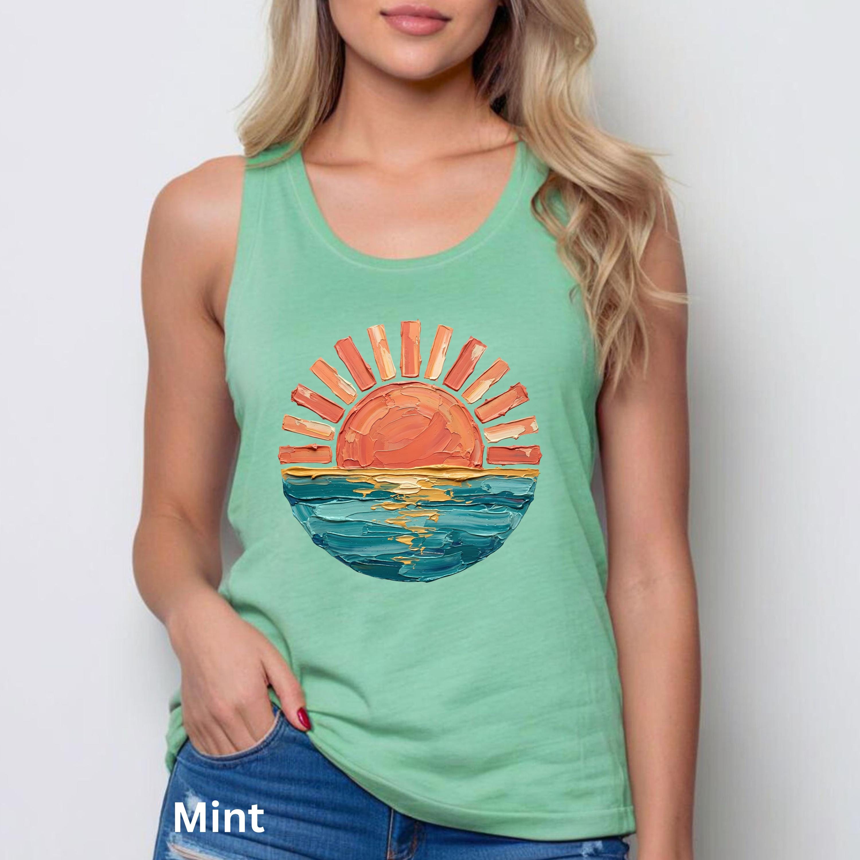 Ocean Sunset Racerback Tank, Beach Sunset Top Tank, Summer Vibes, Cute ...