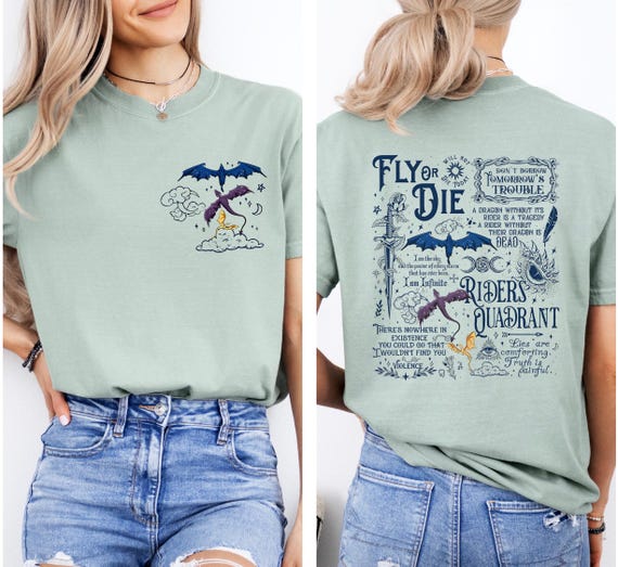 Comfort Colors Fourth Wing Shirt, Fly or Die, Basgiath War College Dragon Rider Tee, Violet Sorrengail,  Fantasy Book Lover Riders Quandrant