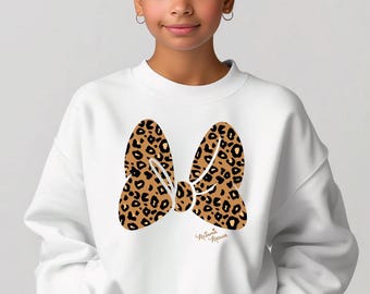 Minnie's Leopard Bow Sweater, Minnie Mouse Hoodie, Minnie Safari Sweatshirt, Animal Kingdom Women Hoodies, Disney Girls Trip Crewnecks