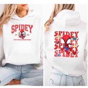Spidey And His Amazing Friends Sweater, Ghost Spider Hoodie, Disney Comic Shirts, Spidey Birthday Crewneck, Avengers Kids Spidey Sweatshirt
