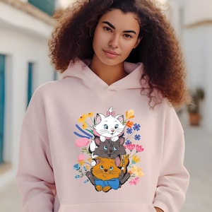 Aristocats Floral Sweater, Disneyland Cat Hoodies, Berlioz Toulouse Marie, Disneyland Trip Shirts, Cat Lover Shirts, Cute Cat Kids Sweater