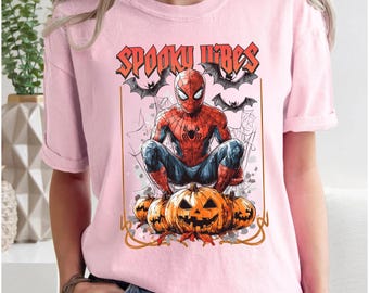 Spiderman Spooky Vibes Halloween Shirt, Spidey and Pumpkins Tee, Super Hero Halloween, Trick or Treat, Spidey Fans Halloween Trip Tee