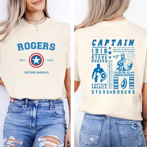 Camiseta del Capitán América, camiseta de Steve Rogers con colores cómodos, camiseta de superhéroe de Marvel Disney, supersoldado de los Vengadores, regalo para fans de los Vengadores de Marvel imagen 2