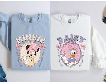 Minnie and Daisy Matching Sweaters, Disney Besties Tea Party Hoodies, Siblings Sweatshirts, Disneyland Girl Trip, Gift for Besties