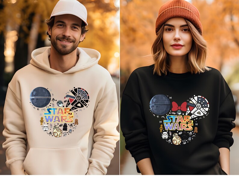 Star Wars Disneyland Sweatshirt, Minnie and Mickey Star Wars Hoodies, Couple Star Wars Sweaters, Matching Family Shirts, Star Wars Fan Gifts immagine 2