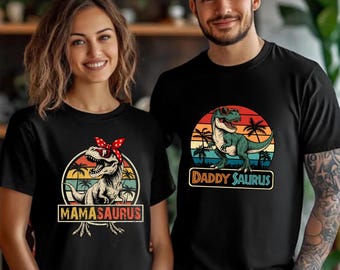 Vintage Mamasaurus and Daddysaurus Matching Shirts, Dinosaur Mama Daddy Dinosaurs Parents Tees, T-Rex Mama Daddy, Jurassic Park Movie Tees