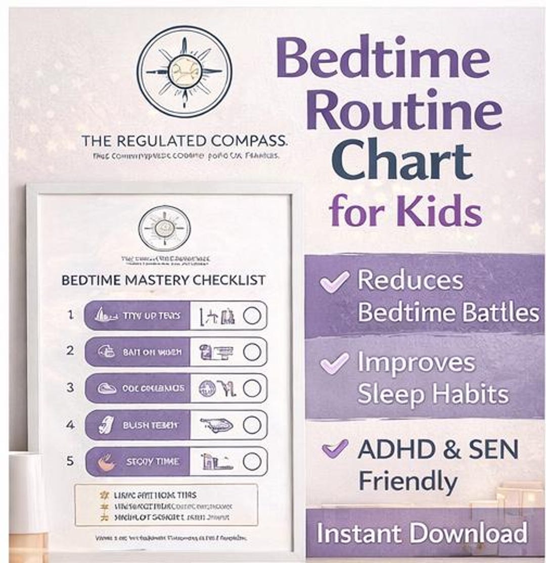 Kids Bedtime Routine Chart | Visual Sleep Schedule, ADHD, Autism ...