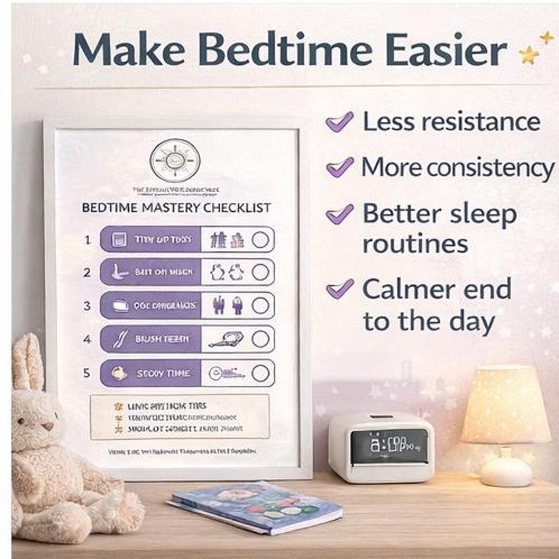 Kids Bedtime Routine Chart | Visual Sleep Schedule, ADHD, Autism ...