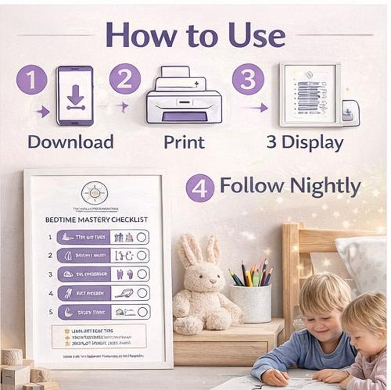 Kids Bedtime Routine Chart | Visual Sleep Schedule, ADHD, Autism ...