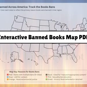 Mapa interactivo de libros prohibidos (PDF): Rastreador de libros prohibidos para aulas, bibliotecas y amantes de la lectura: Imprimible para concienciar sobre la censura