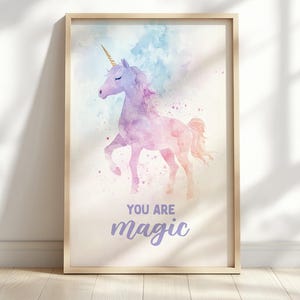 Unicorn Wall Art Printable, Watercolor Kids Room Decor, Girls Nursery Wall Art, Magical Rainbow Unicorn Print, Motivational Digital Download