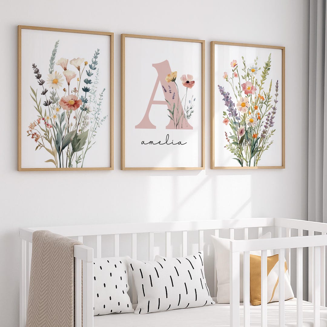 Custom Wildflowers Prints, Floral Nursery Wall Art, Boho Baby Girl ...
