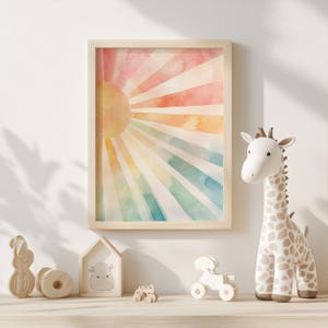 Watercolor Rainbow Sun Nursery Print | Watercolor Sunrise | Boho Nursery Wall Decor | Digital Download | Printable Wall Art | Kids Room