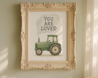 Lámina infantil de tractor verde: Decoración infantil de estilo rústico (descarga digital)