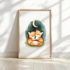Fuchs Kinderzimmer Druck – Aquarell Wald Baby Tier Wandkunst – Boho Kinderzimmer Mond & Sterne Baby Zimmer Dekor – Digitaler Download – Gender Neutral