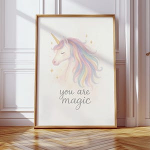 Unicorn Wall Art Printable, Rainbow Watercolor Girls Room Decor, Magical Nursery Wall Art, Kids Room Digital Download Baby Shower Gift Print