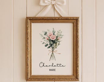 Lámina personalizada de claveles para guardería: Arte floral de enero (descarga digital)
