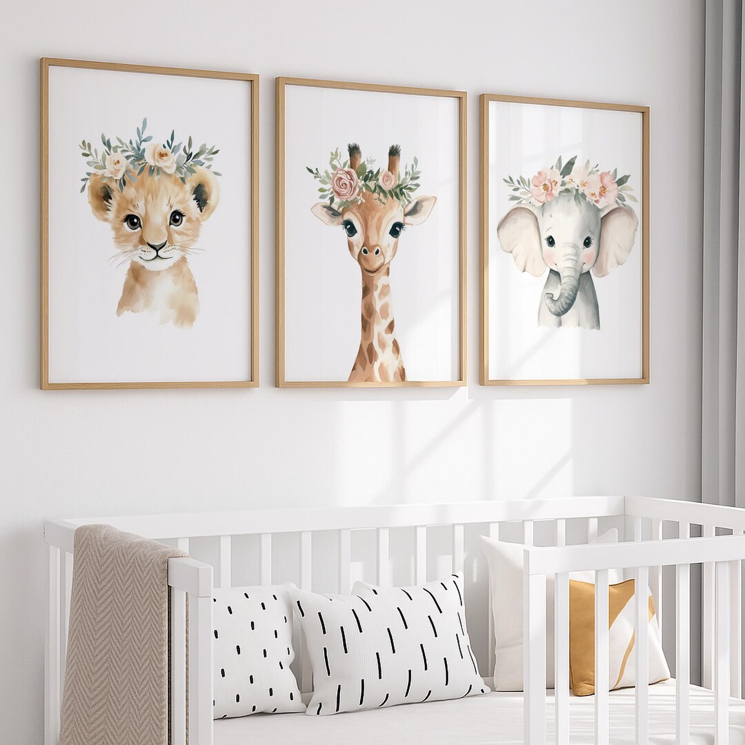 Safari Nursery Print Set of 3, Baby Animal Wall Art, Giraffe Elephant ...
