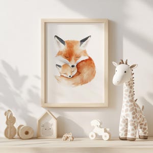 Mama & Baby Fuchs Druck | Wald Kinderzimmer Wand Kunst | Poster Aquarell Fuchs | Druckbare Kinderzimmer Dekor | Digitaler Download | Neutrales Kinderzimmer