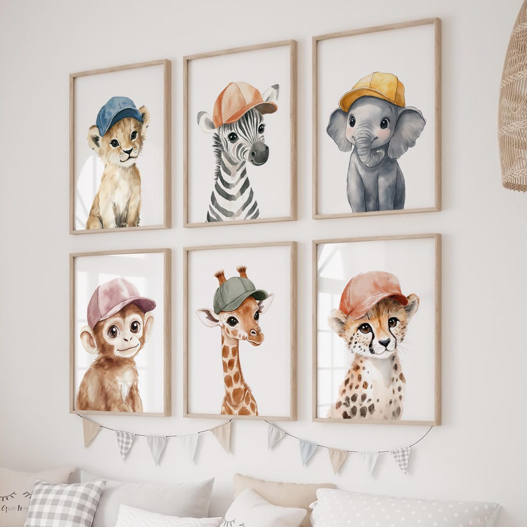 Safari Animal Nursery Wall Art Set of 6, Baby Animal Prints, Boys Room ...