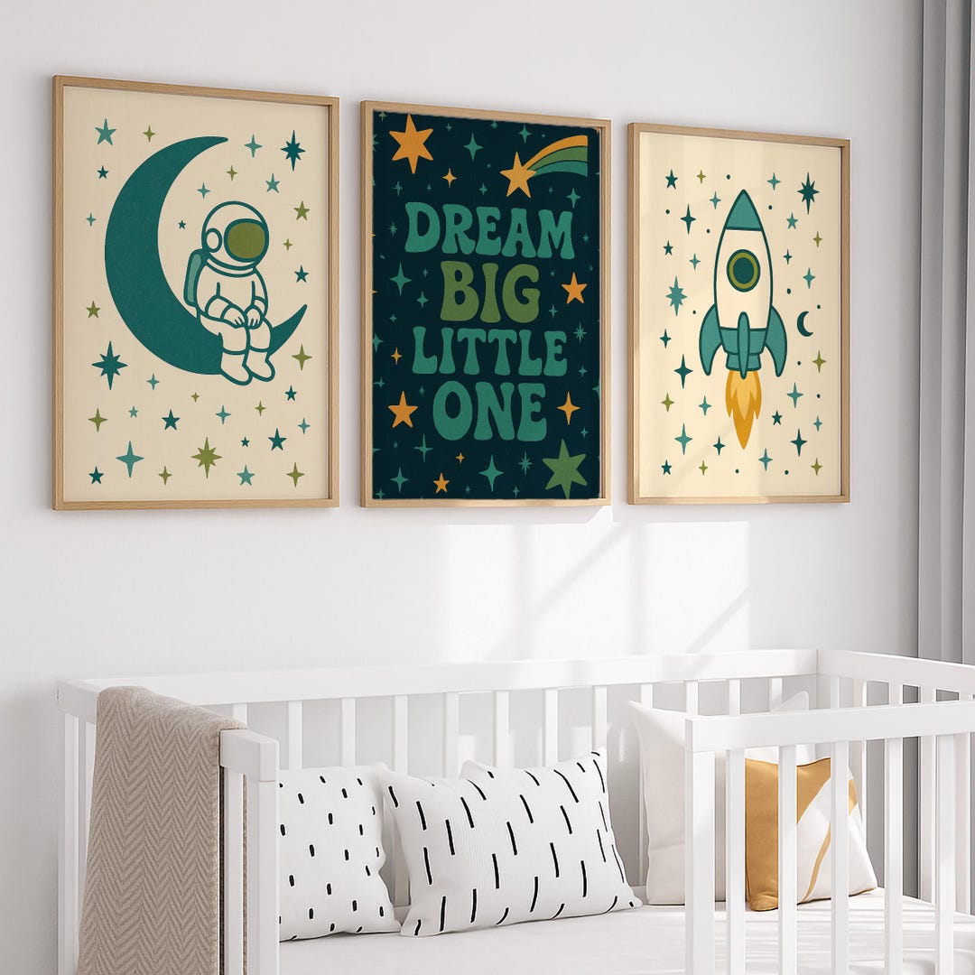 Space Nursery Wall Art Set of 3, Dream Big Little One Prints, Astronaut ...