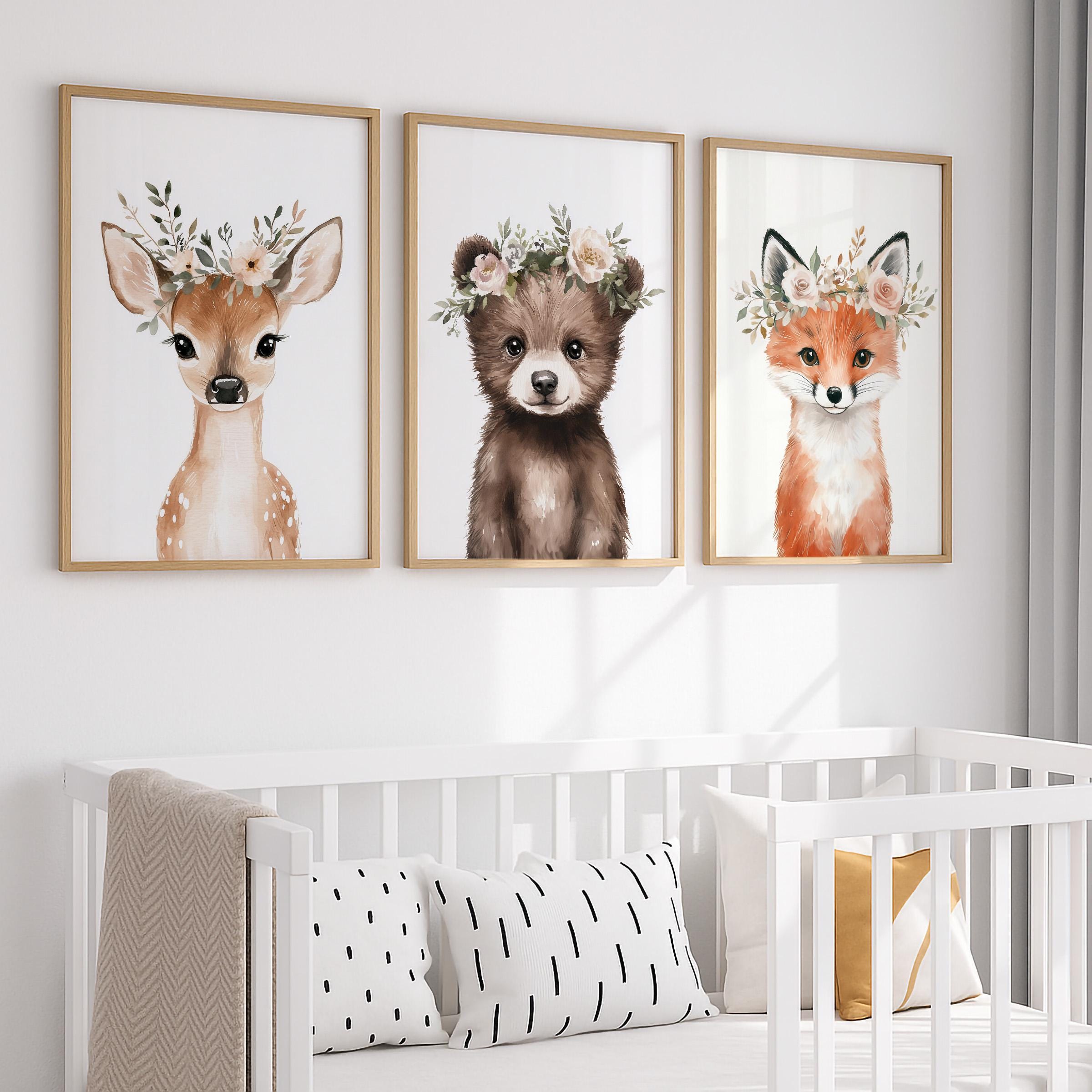 Woodland Animals Nursery Wall Art Set of 6, Baby Girl Nursery Decor ...