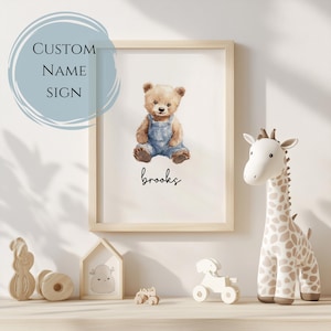 Custom Name Nursery Sign – Baby Bear Wall Art – Woodland Nursery Printable – Personalized Name Decor – Neutral Kids Art – Instant Download
