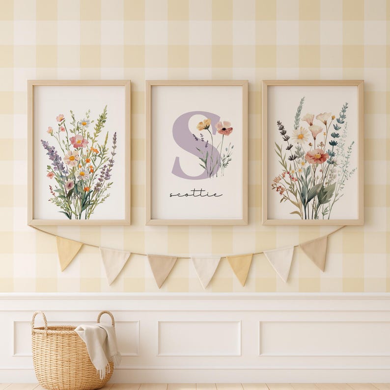 Custom Wildflowers Prints, Floral Nursery Wall Art, Boho Baby Girl ...