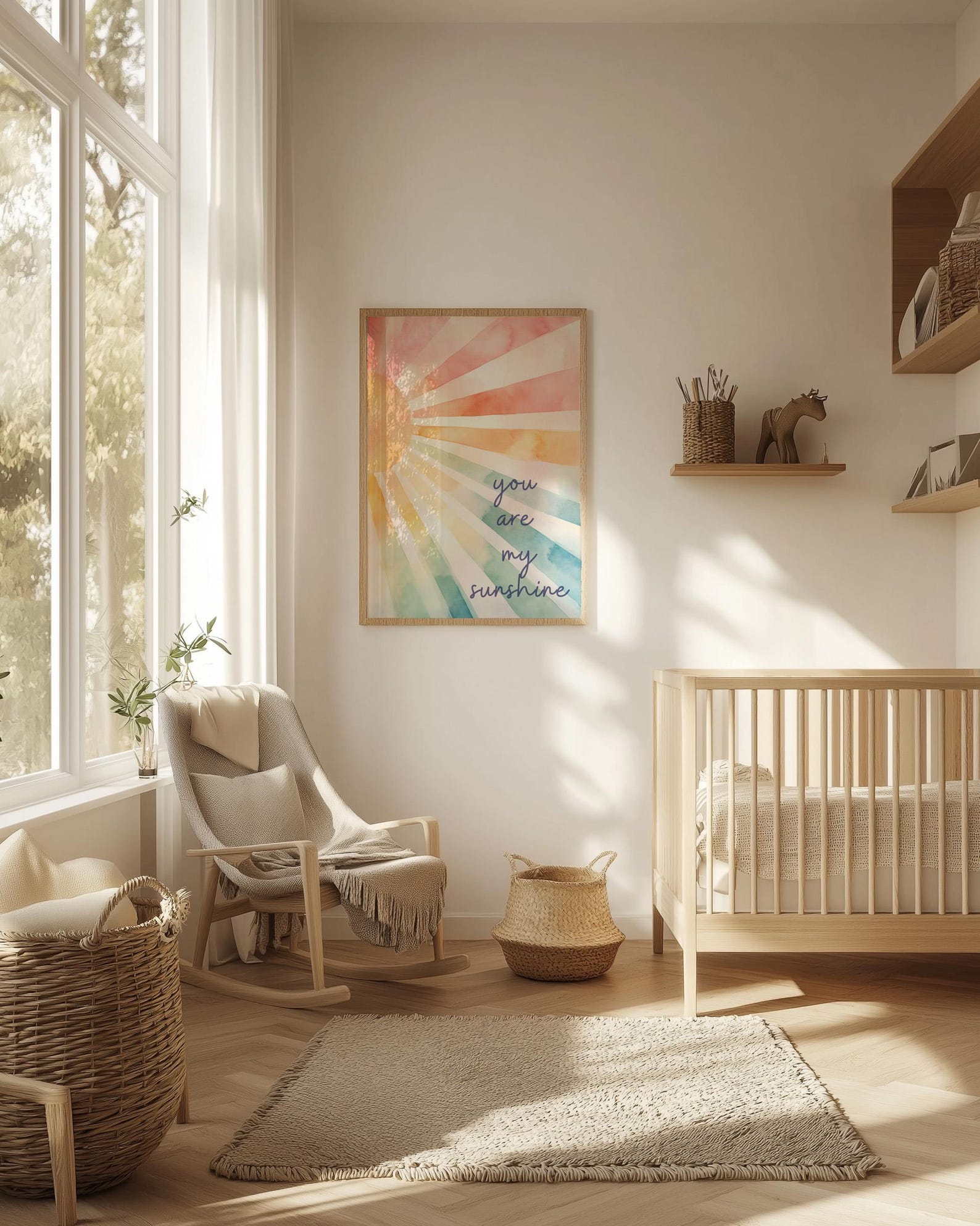 You Are My Sunshine Nursery Wall Art, Rainbow Nursery Print, Watercolor ...