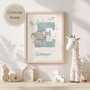 Elephant Nursery Print – Personalized Baby Name Wall Art – Woodland Animal Decor – Custom Printable Boho Gender Neutral Baby Room Decor Art