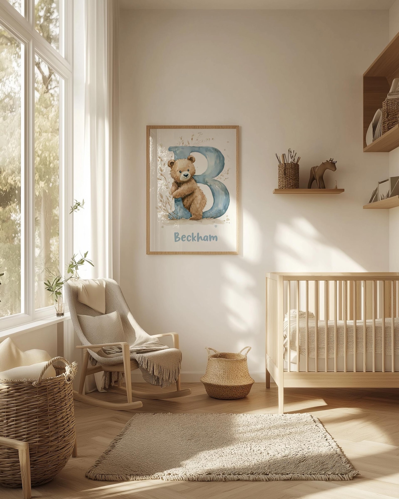 Bear Nursery Wall Art, Personalized Letter B Name Print, Custom Baby ...