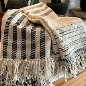 Black and white striped cotton hand woven towel image 3