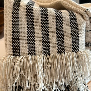 Black and white striped cotton hand woven towel image 2