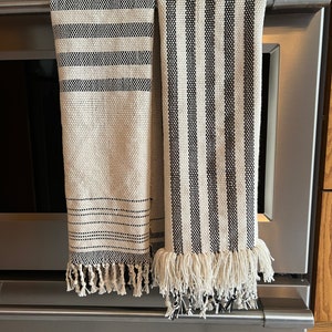 Black and white striped cotton hand woven towel image 4