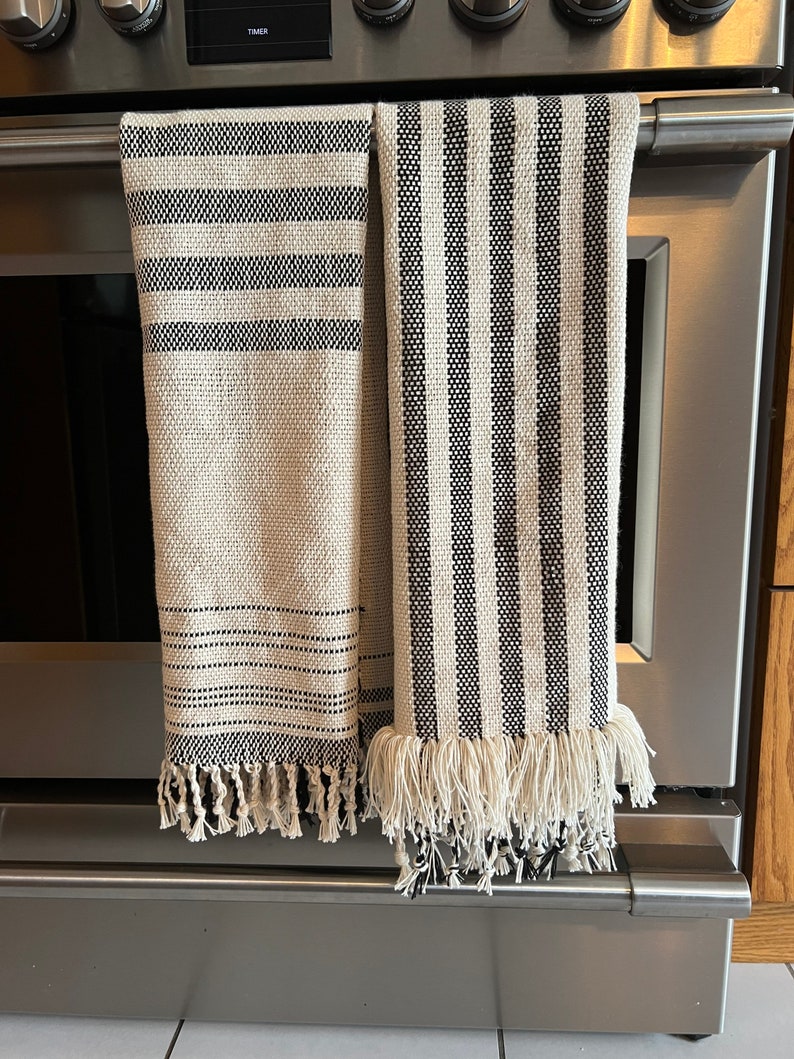 Black and white striped cotton hand woven towel image 4