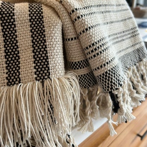 Black and white striped cotton hand woven towel image 1