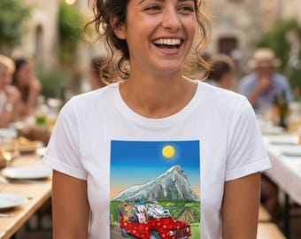 Pic Saint Loup T-Shirt – Montpellier Illustration, French Landscape Art, Méhari Car, Cartoon Wolf Graphic Tee