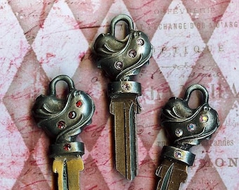 sweet little filigree heart key blank with swarovski crystals
