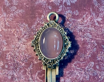 Lavender Chalcedony house key blank with ornate setting