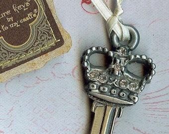 queens crown key blank with crystal clear swarovski crystals