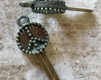 beaded Peace house key blank