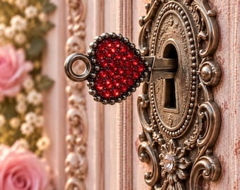 Purest Heart with brilliant Red swarovski crystals  key blank