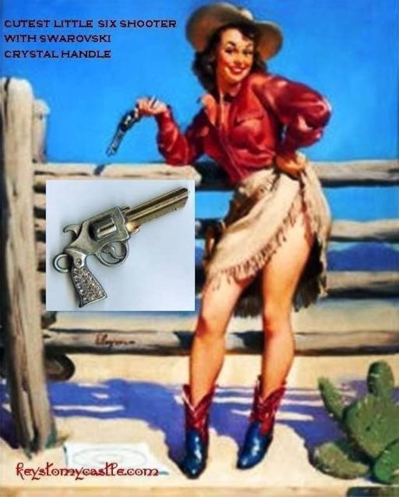 little six shooter gun key blank with swarovski crystals image 1