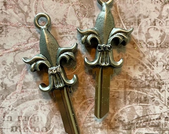 His and Hers Royal Fleur De Lis House Key Blanks with Swarovski Crystals