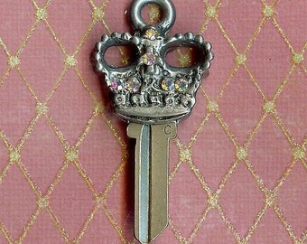 crown house key blank, queens crown with aurora borealis swarovski crystals