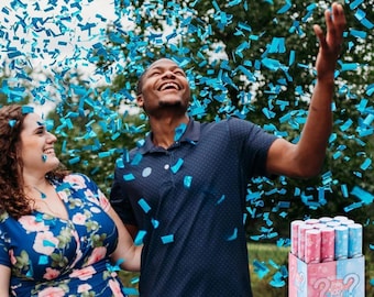 Blue Gender Reveal (12 Pack) Confetti Cannon - Biodegradable Party Popper Twist to Shoot Shooter Blaster 12" Boy
