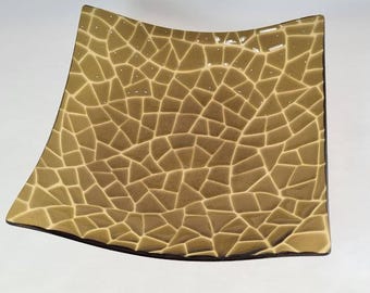 Heb een giraf!  Unieke kom van gesmolten glas met prachtig girafpatroon