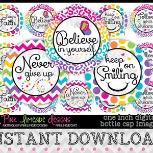 Girly Inspiration - INSTANT DOWNLOAD 1" Bottle Cap Images 4x6 - 745