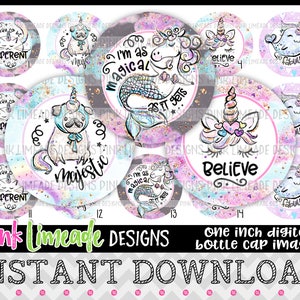 Majestic - unicorns mermaid pug cat narwhal rainbows girly sayings - INSTANT DOWNLOAD 1&quot; Bottle Cap Images 4x6 - 1104
